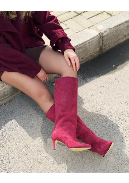 Gwen Kadın Topuklu Çizme Bordo Süet fiyatları