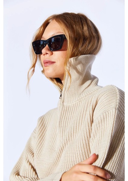 Pamuklu Soft Doku Fermuarlı Yarım Balıkcı Yaka Kadın Kazak fırsatları