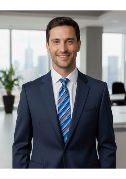 Koyu Mavi Çizgili 8 cm Genişliğinde Kravat