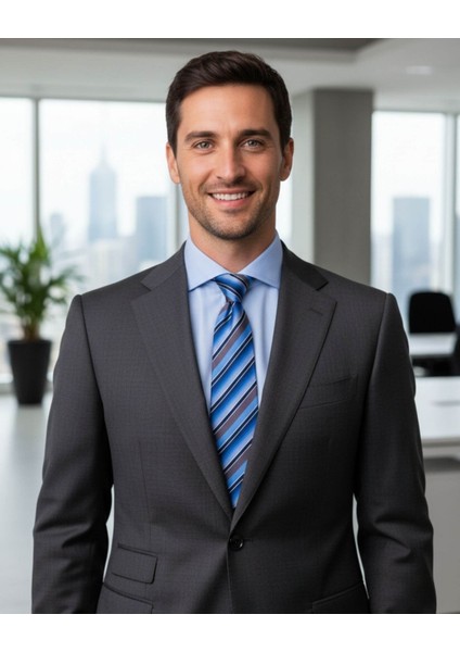 Koyu Mavi Çizgili 8 cm Genişliğinde Kravat modelleri