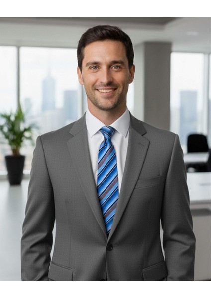 Koyu Mavi Çizgili 8 cm Genişliğinde Kravat fırsatları