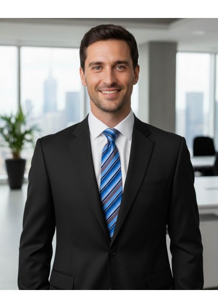 Koyu Mavi Çizgili 8 cm Genişliğinde Kravat indirimleri