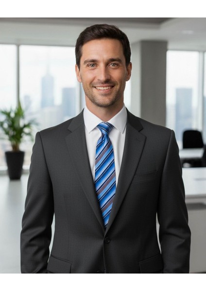 Koyu Mavi Çizgili 8 cm Genişliğinde Kravat