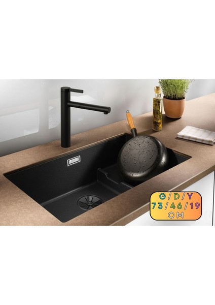 Granit Evye Sakai Series Black 73X46 (Siyah), Mutfak Eviyesi, Sepet Hazneli