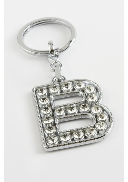 Techmrt Gümüş Renkli Taşlı Harf Anahtarlık-B