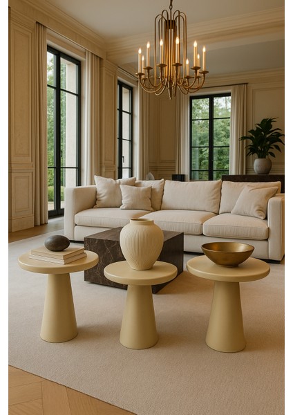 Ahşap Mantar Sehpa 3’lü Set – Krem Renk Minimal Zigon Sehpa Takımı fiyatları