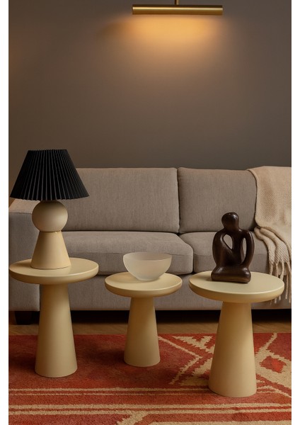 Ahşap Mantar Sehpa 3’lü Set – Krem Renk Minimal Zigon Sehpa Takımı modelleri