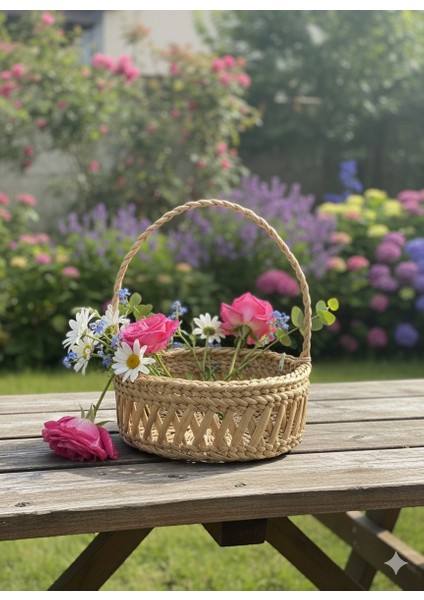 El Yapımı Askılı Hasır Çiçek Aranjmanı