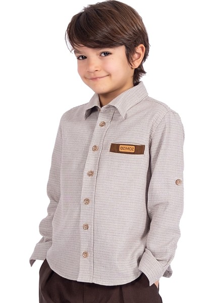 Pamuklu Pötikare Baharlık Erkek Çocuk Sportif Gömlek Açık Kahve
