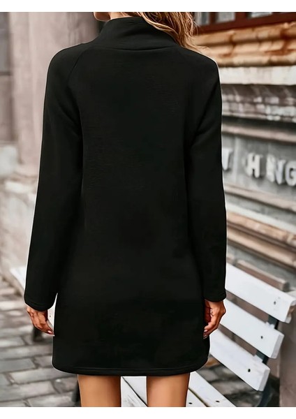 Kadın Uzun Kollu Balıkçı Yaka Düğme Detaylı Kısa Şardonlu Dalgıç Elbise modelleri