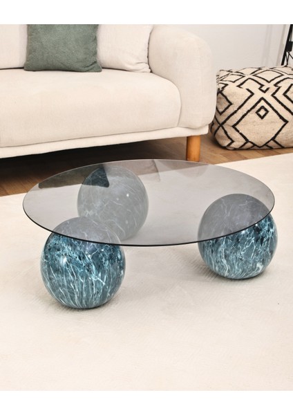 Modern Orta Sehpa & Küre Sehpa & Top Sehpa & Füme Yuvarlak Cam & Ocean