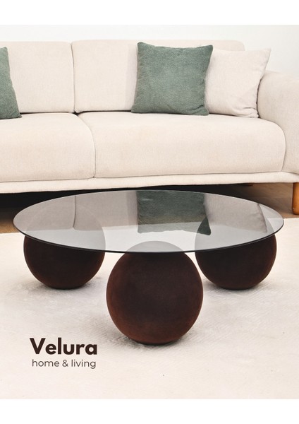 Modern Orta Sehpa & Küre Sehpa & Top Sehpa & Füme Yuvarlak Cam & Flok (Kadifemsi Top Sehpa) fiyatları