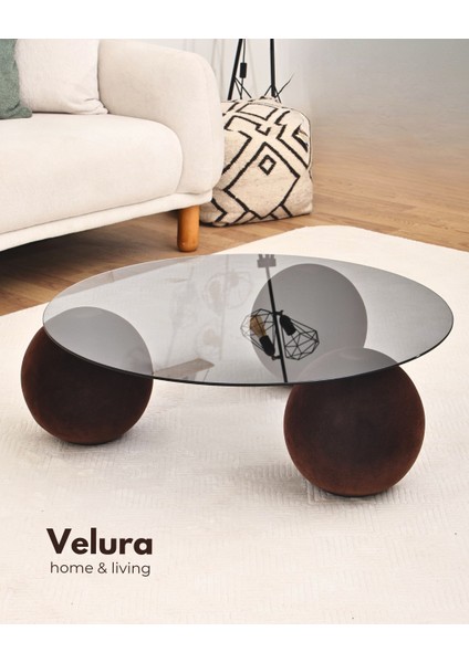 Modern Orta Sehpa & Küre Sehpa & Top Sehpa & Füme Yuvarlak Cam & Flok (Kadifemsi Top Sehpa) modelleri