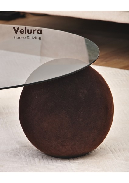 Modern Orta Sehpa & Küre Sehpa & Top Sehpa & Füme Yuvarlak Cam & Flok (Kadifemsi Top Sehpa) fırsatları