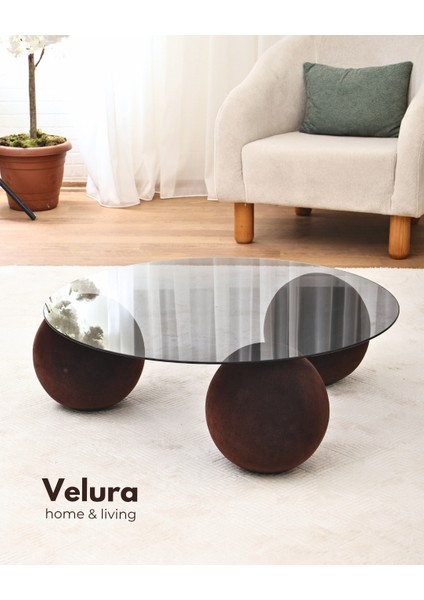 Modern Orta Sehpa & Küre Sehpa & Top Sehpa & Füme Yuvarlak Cam & Flok (Kadifemsi Top Sehpa) indirimleri