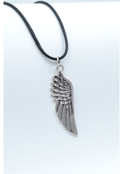 Kanat Gümüş Kaplama Deri İp Kolye