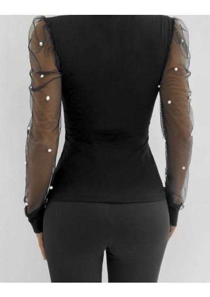 Kadın Uzun Kollu Inci Detaylı Tüllü Viskon Bluz fiyatları