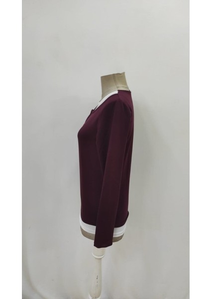 Kadın Uzun Kollu V Yakalı Çift Renkli Viskon Iki Iplik Bluz