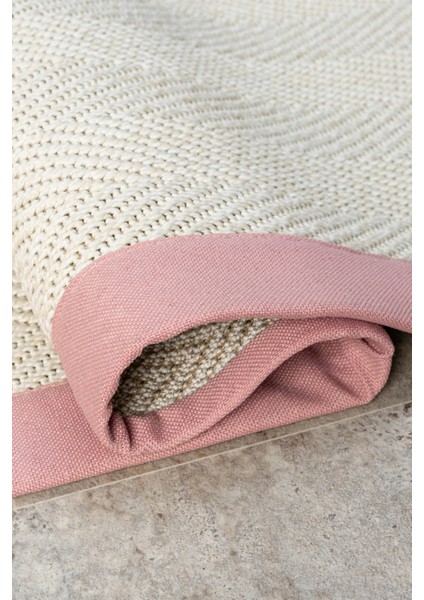 Bombay Krem Halı Pembe Bordürlü Kolay Temizlenen Hasır Dokulu Sisal Halı 665 modelleri