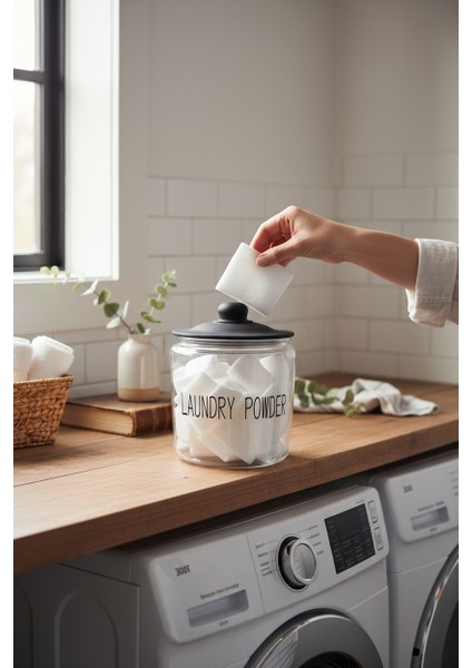 Siyah Kapaklı Dekoratif Cam Deterjan Kavanozu (Vakum Kapaklı 3800ML) fırsatları