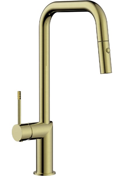 | Valtemo Vario (Brushed) Mat Gold Çekilebilir Hortumlu Mutfak Eviye Bataryası