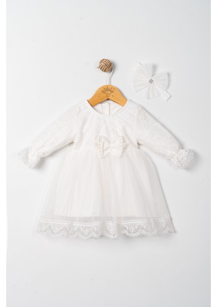 Kız Bebek Mevlütlük Dantelli Bandanalı Elbise