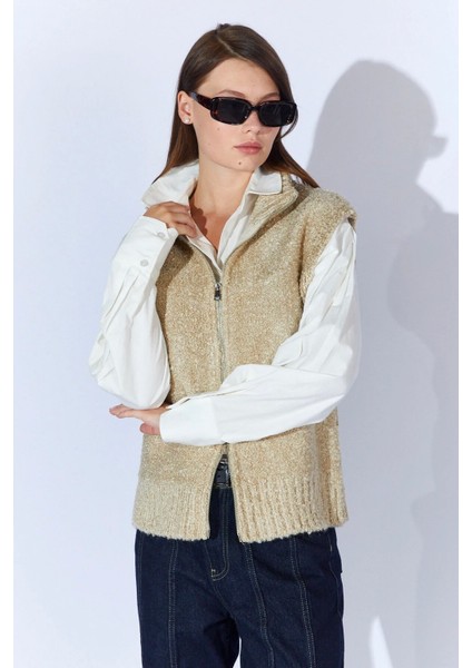 Çift Tarafı Fermuarlı Balıkçı Yaka Kadın Buklet Yelek fiyatları