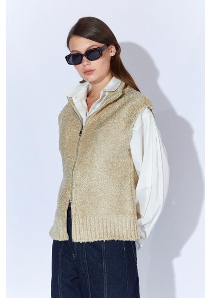 Çift Tarafı Fermuarlı Balıkçı Yaka Kadın Buklet Yelek modelleri