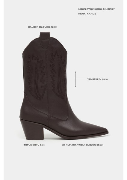 Murphy Kahve Mat Sivri Burun Nakış Detay Kalın Topuklu Kadın Bot fırsatları