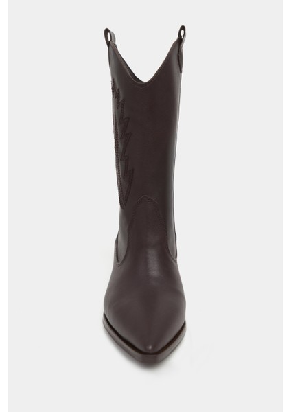 Murphy Kahve Mat Sivri Burun Nakış Detay Kalın Topuklu Kadın Bot indirimleri