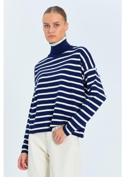 kadın çizgili balıkçı yaka triko kazak indirimleri