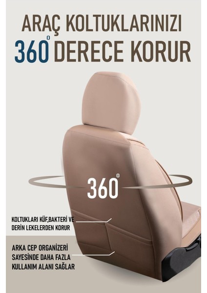 Nissan Navara Uyumlu Yarı Deri Oto Koltuk Kılıfı Ön/arka 5 Li Set Atlas Bej