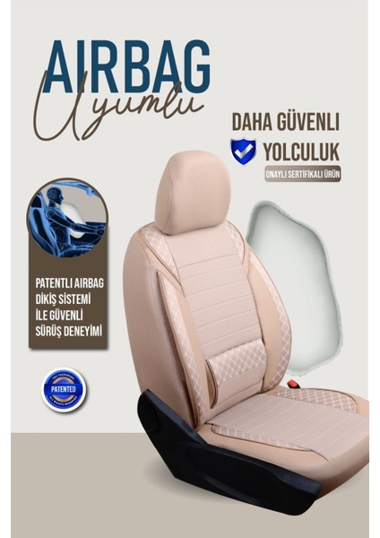 Seat Leon Uyumlu Yarı Deri Oto Koltuk Kılıfı Ön/arka 5 Li Set Atlas Bej