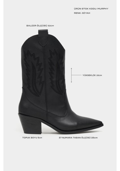 Murphy Siyah Mat Sivri Burun Nakış Detay Kalın Topuklu Kadın Bot fırsatları