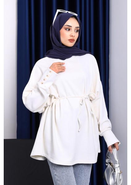 Ekru Düğme Detaylı Oversize Sweatshirt fiyatları