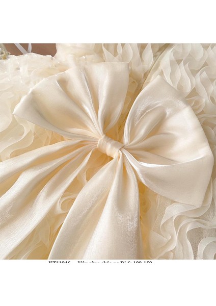 Kız Çocuk Abiye Elbise-Fırfırlı Kabrık Model,büyük Fiyonk Detaylı,krem ve Pambe Renk fiyatları