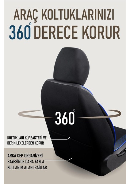 Kia Rio Eski Uyumlu Yarı Deri Oto Koltuk Kılıfı Ön/arka 5 Li Set Atlas Siyah-Mavi modelleri