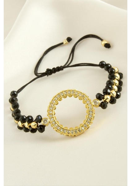 Techmrt Çeyrek Altın Koyulabilir Kristal Taşlı Bileklik-Siyah