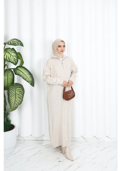 Fitilli Fermuarlı Triko Elbise