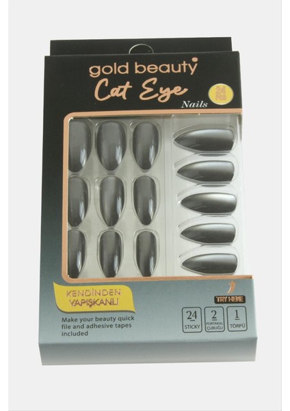 Techmrt Gold 24LÜ Kedi Gözü Takma Tırnak-Siyah fiyatları
