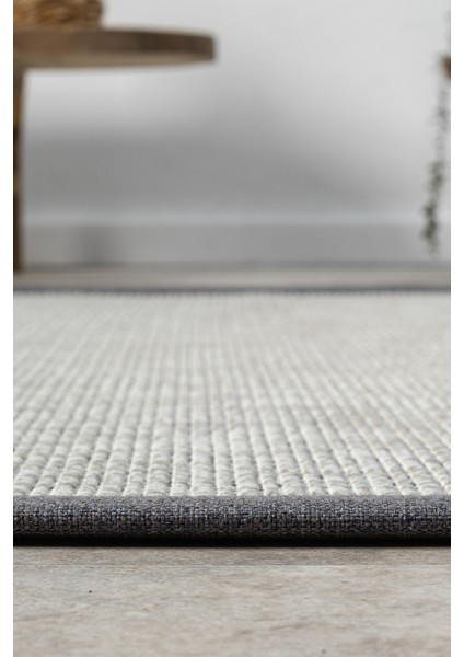 Bombay Gri Halı Mavi Bordürlü Kolay Temizlenen Hasır Dokulu Sisal Halı 663 fırsatları