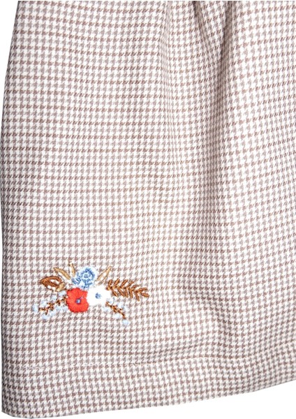 Nakış Işlemeli Ekose Açık Kahve Baharlık Kız Çocuk Etek modelleri