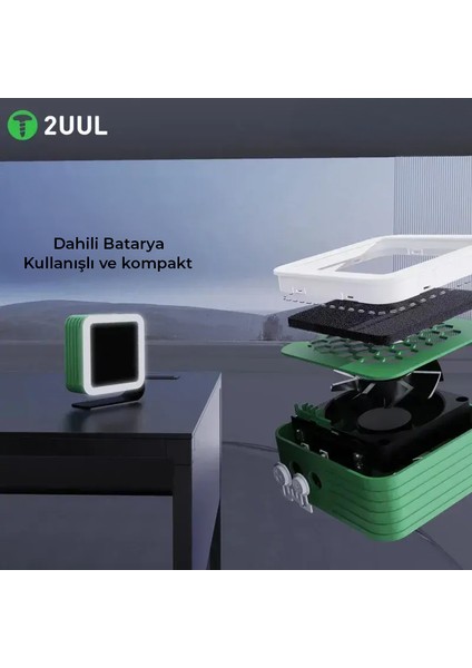 DA98 Aiolos Fan | Dahili Bataryalı 3'ü 1 Arada Profesyonel Fan (Aktif Karbon Filtreli Duman Emici, Soğutucu, LED Lamba) indirimleri