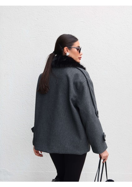 Kürk Yaka Düğmeli Kaşe Ceket indirimleri