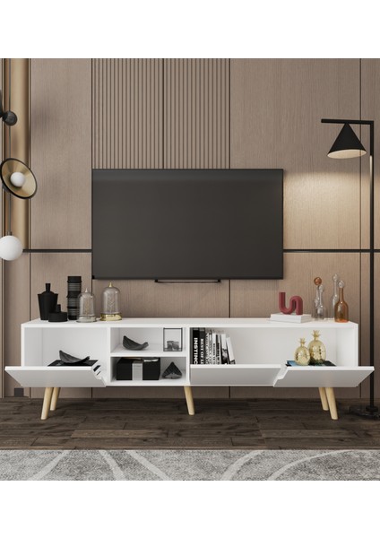 Latina Ahşap Ayaklı Tv Ünitesi Tv Sehpası 180 cm Safir Meşe - Beyaz modelleri