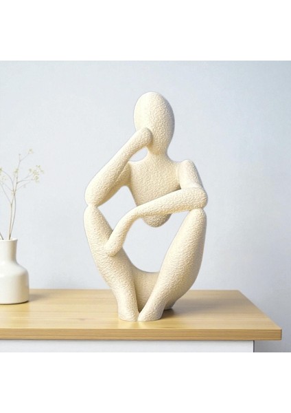 Minimal Düşünen Figür Heykel – Modern Dekoratif Obje | Pürüzlü Doku | Kabuk Factory Tasarımı