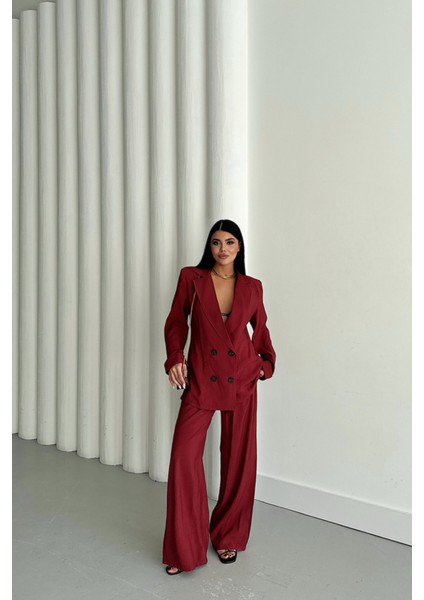 Modal 4 Düğme Astarsız Ceket - Pantolon Takım - Bordo