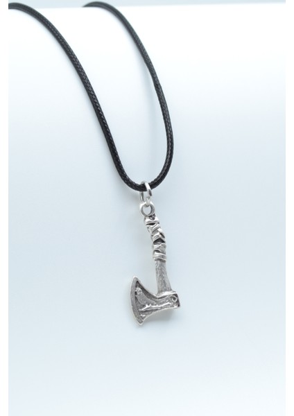 Viking Balta Gümüş Kaplama Deri İp Kolye