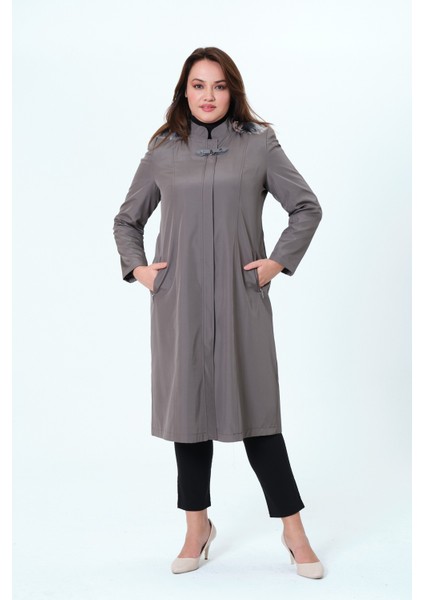 Canay Kadın Büyük Beden Branda Kumaş Astarlı Ara Boy Bonded Mont