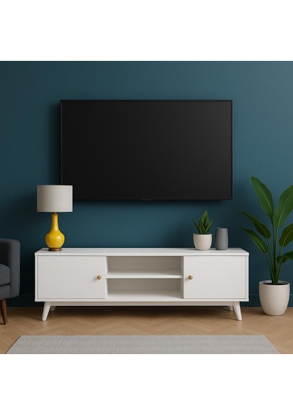 Moderntv Ünitesi 2 Kapaklı&2 Raflı- Beyaz Renk